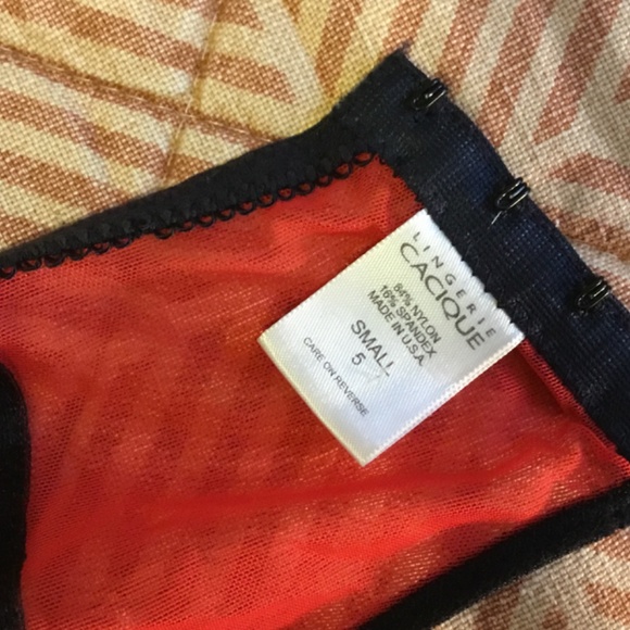 GORGEOUS Delicate red and black mesh flocked bra and garter set, 34B, small - Picture 8 of 10